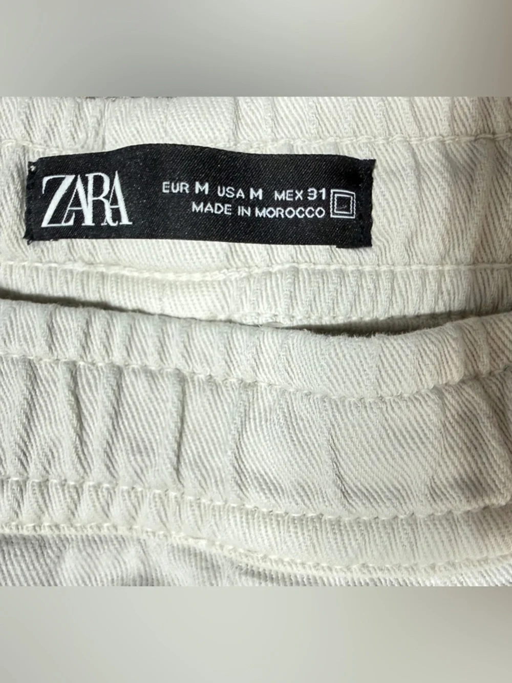 Zara cream Cropped Elastic-Waist Ankle Pants 75%cotton 25%linen.